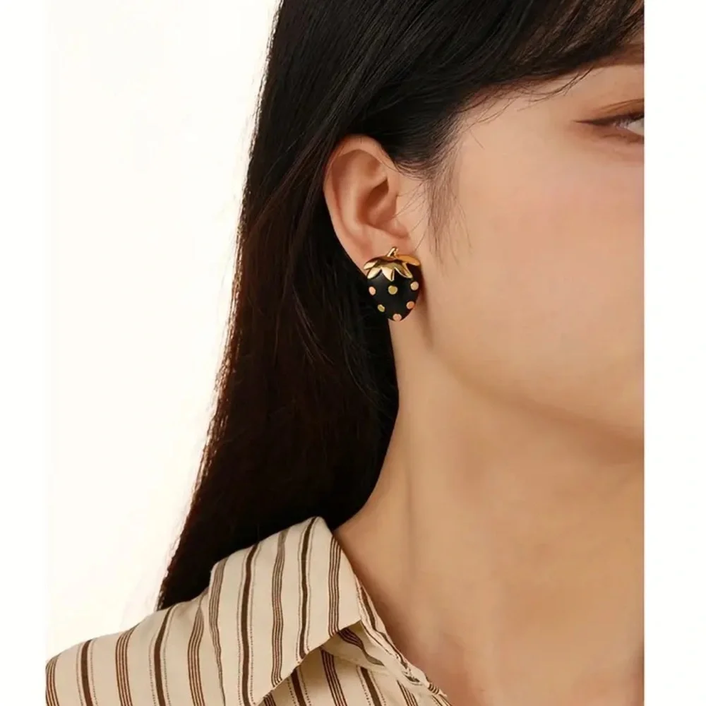 Pink Strawberry Stud Earrings - Picture 2 of 3